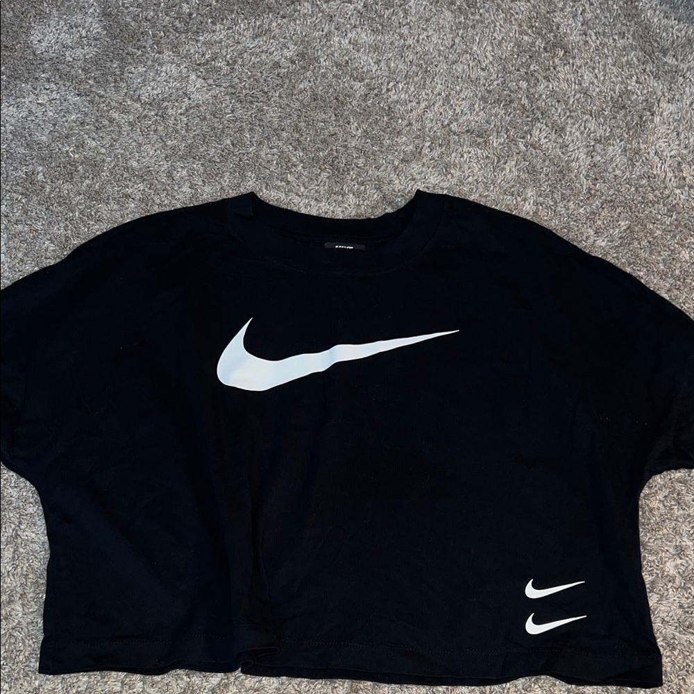 Nike Black Crop Tee with White Swooshes